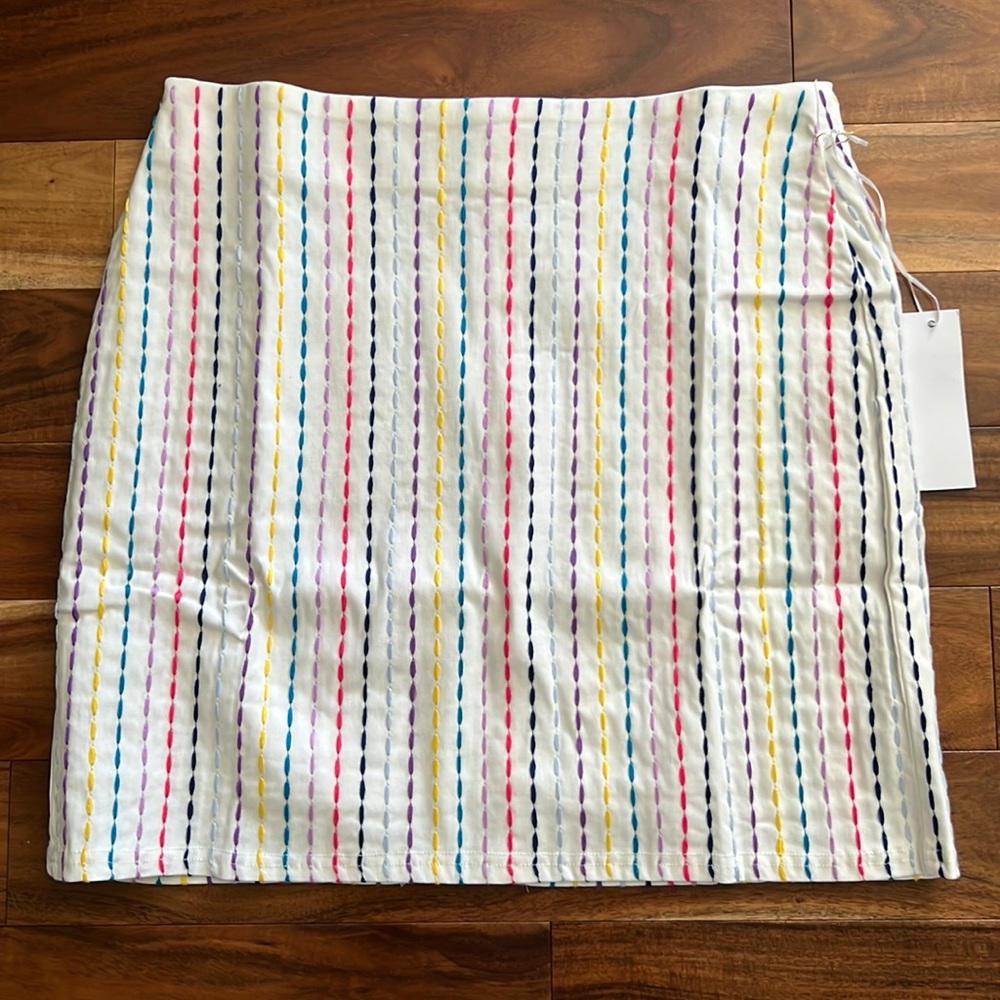 New with tags, shop red dress, white rainbow, stitched skirt. Size M